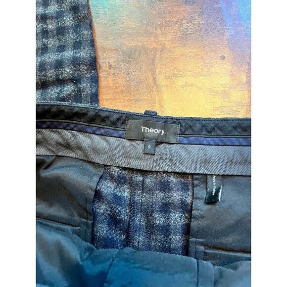 Theory Craven Strobe Check Plaid Wool Blend Slim Trouser Pants Size 6 - Picture 2 of 7